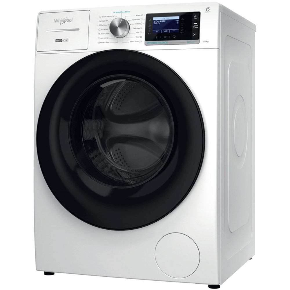 Masina de spalat rufe frontala WHIRLPOOL W8 09AD SILENCE EE, Steam, 6th Sense, 10 kg, 1400rpm, Clasa A, alb