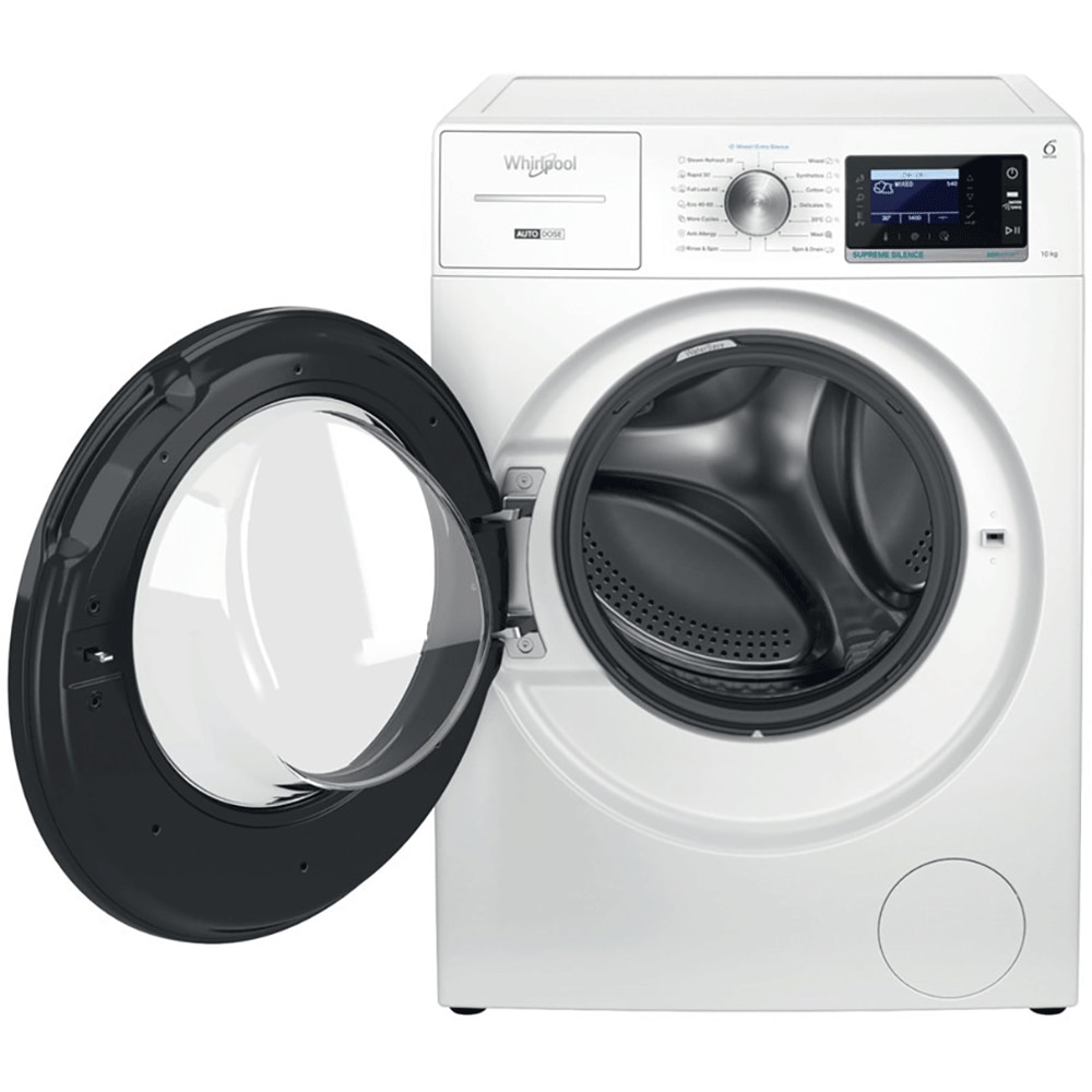 Masina de spalat rufe frontala WHIRLPOOL W8 09AD SILENCE EE, Steam, 6th Sense, 10 kg, 1400rpm, Clasa A, alb
