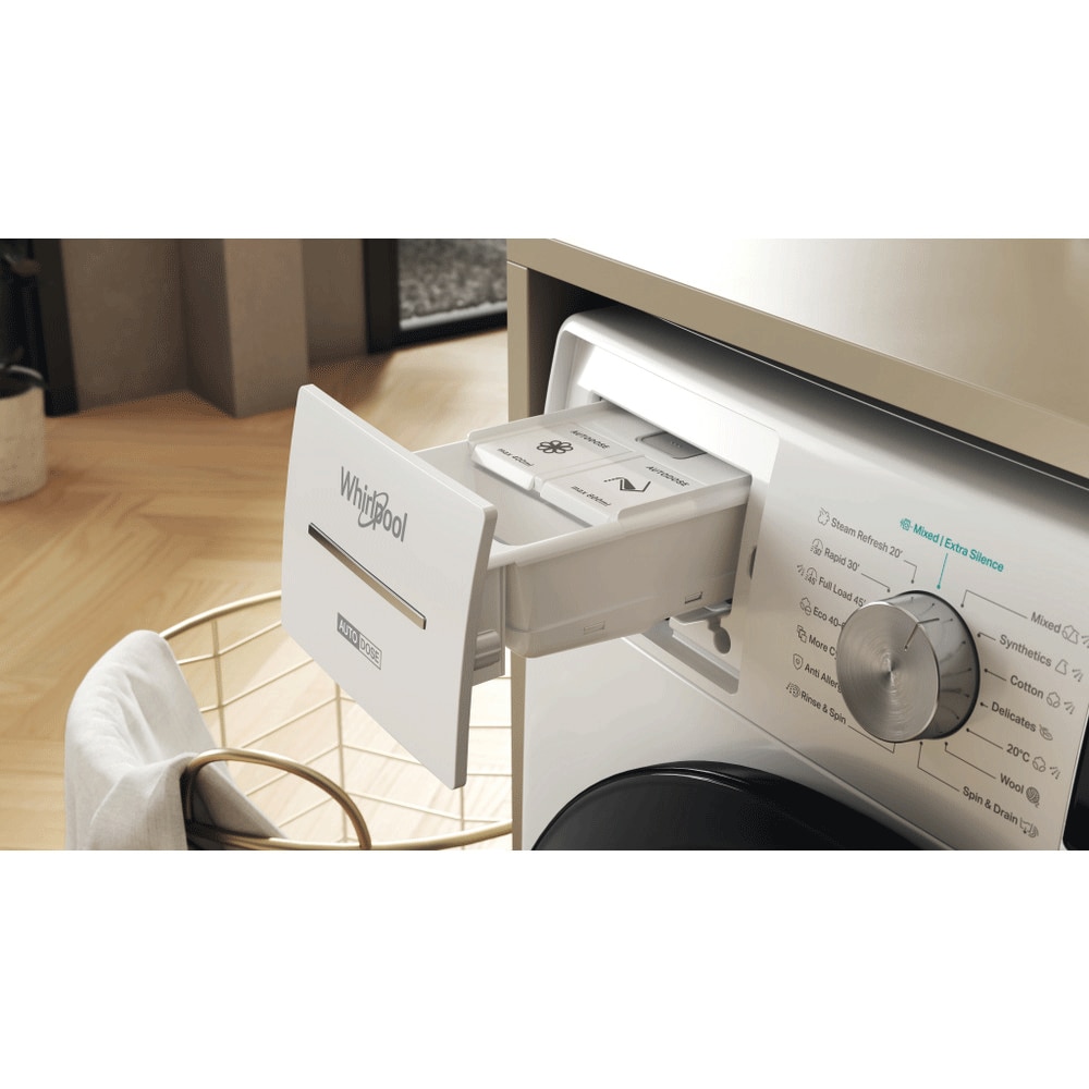 Masina de spalat rufe frontala WHIRLPOOL W8 09AD SILENCE EE, Steam, 6th Sense, 10 kg, 1400rpm, Clasa A, alb
