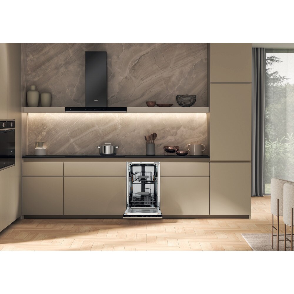 Masina de spalat vase incorporabila WHIRLPOOL WH3ID10BS7SA0, 6th Sense, 10 seturi, 9 programe, 45 cm, Clasa D, panou comanda negru