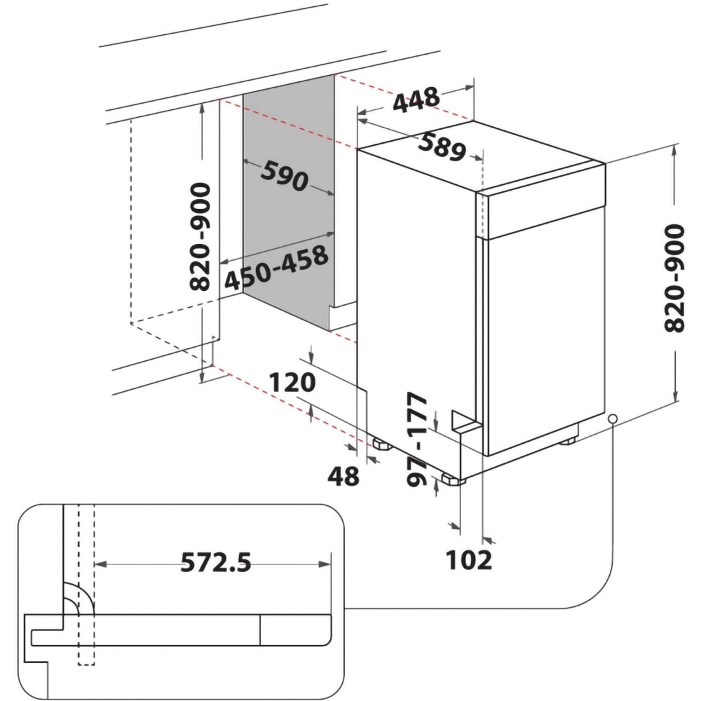 Masina de spalat vase incorporabila WHIRLPOOL WH3UC10BS7A0X, 6th Sense, 10 seturi, 9 programe, 45 cm, Clasa C, inox