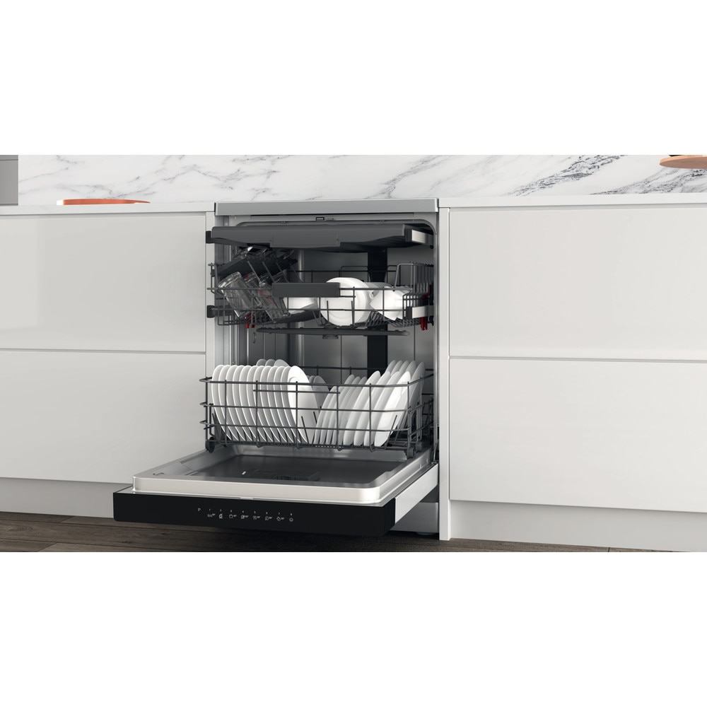 Masina de spalat vase independenta WHIRLPOOL WH4FFA14BN6X, 6th Sense, 14 seturi, 8 programe, 60 cm, Clasa A, inox