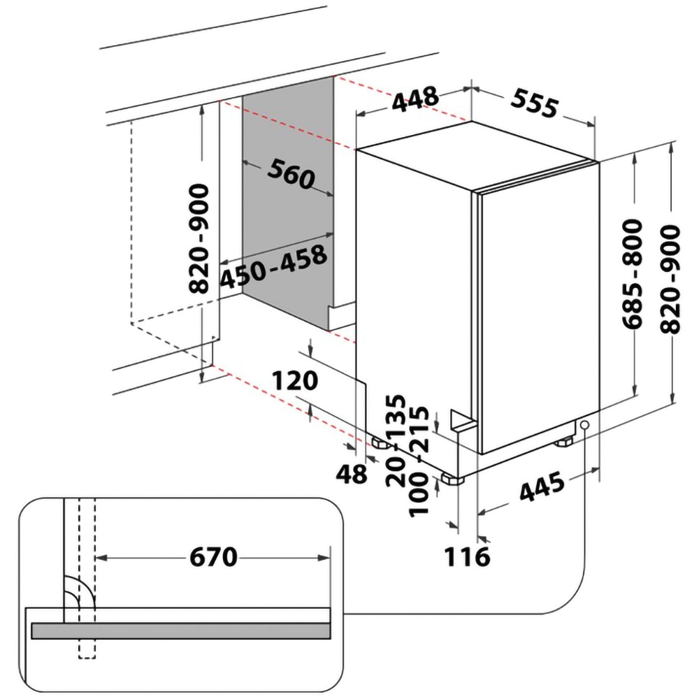 Masina de spalat vase incorporabila WHIRLPOOL WH6IC11BS7LSA0, 6th Sense, 11 seturi, 9 programe, 45 cm, Clasa C, panou comanda negru