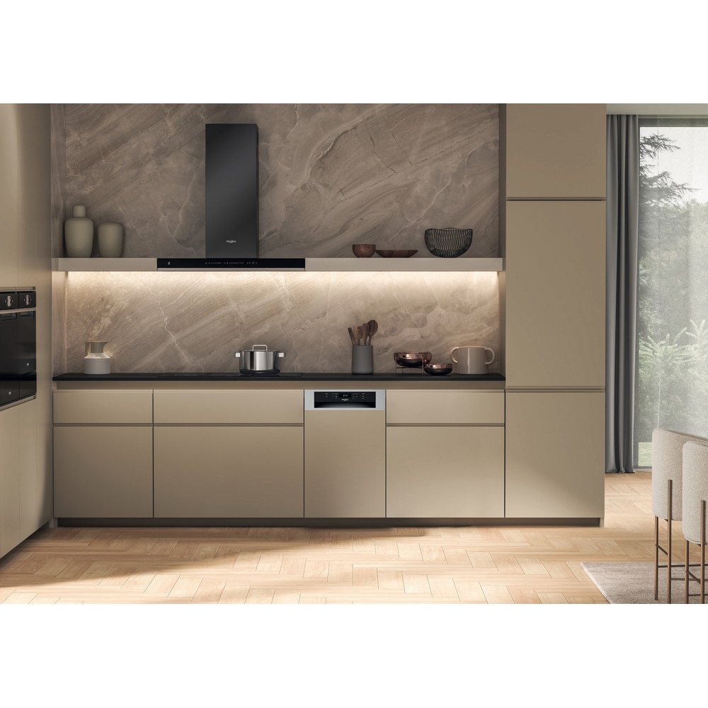 Masina de spalat vase semi-incorporabila WHIRLPOOL WH6PC11BS7A0, 6th Sense, 11 seturi, 9 programe, 45 cm, Clasa C, inox