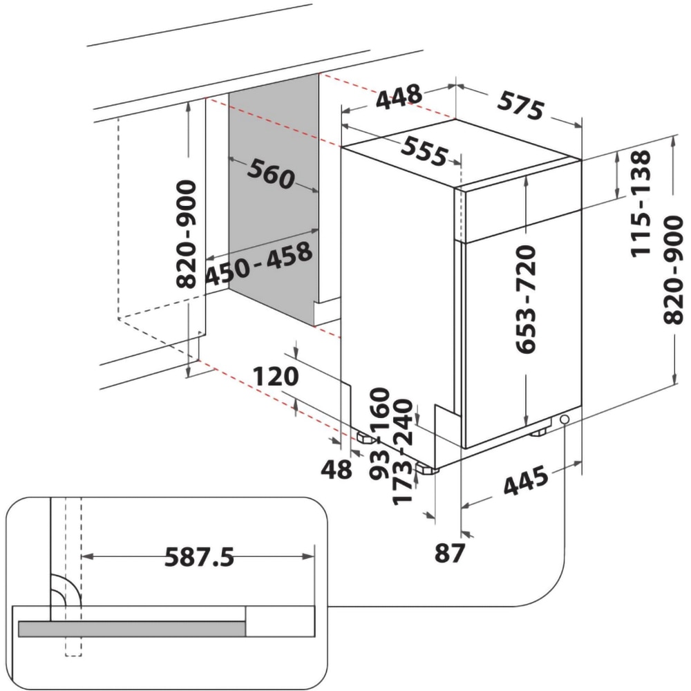 Masina de spalat vase semi-incorporabila WHIRLPOOL WH6PC11BS7A0, 6th Sense, 11 seturi, 9 programe, 45 cm, Clasa C, inox