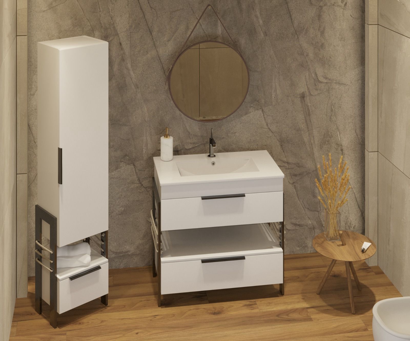 Set baza cu lavoar SANITOP Element, 60 x 45 x 81 cm, alb