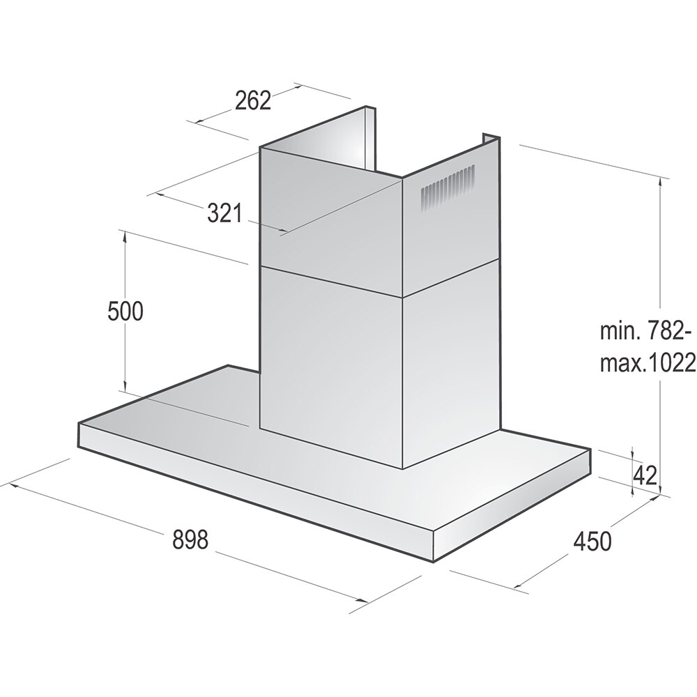 Hota decorativa GORENJE WHT923E5X, 1 motor, 560 m3/h, L 90 cm, inox