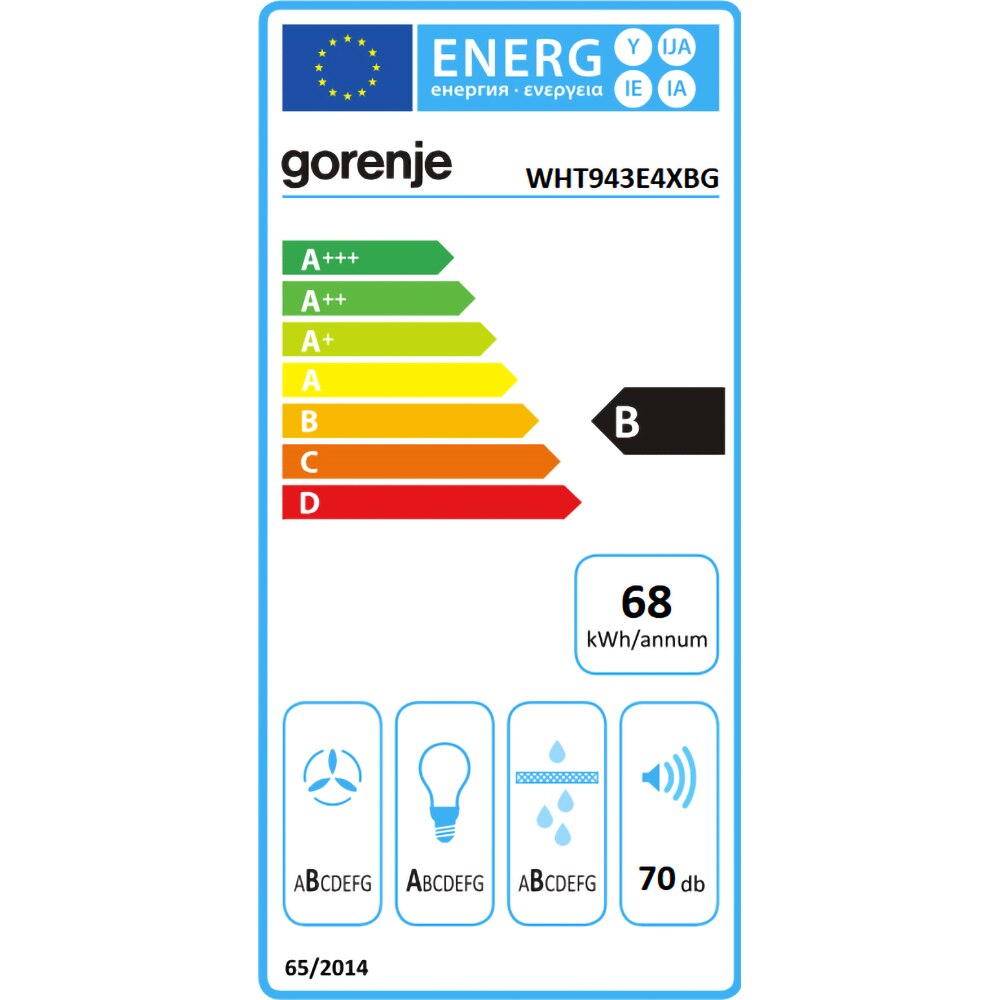 Hota decorativa GORENJE WHT943E4XBG, 1 motor, 650 m3/h, L 90 cm, inox