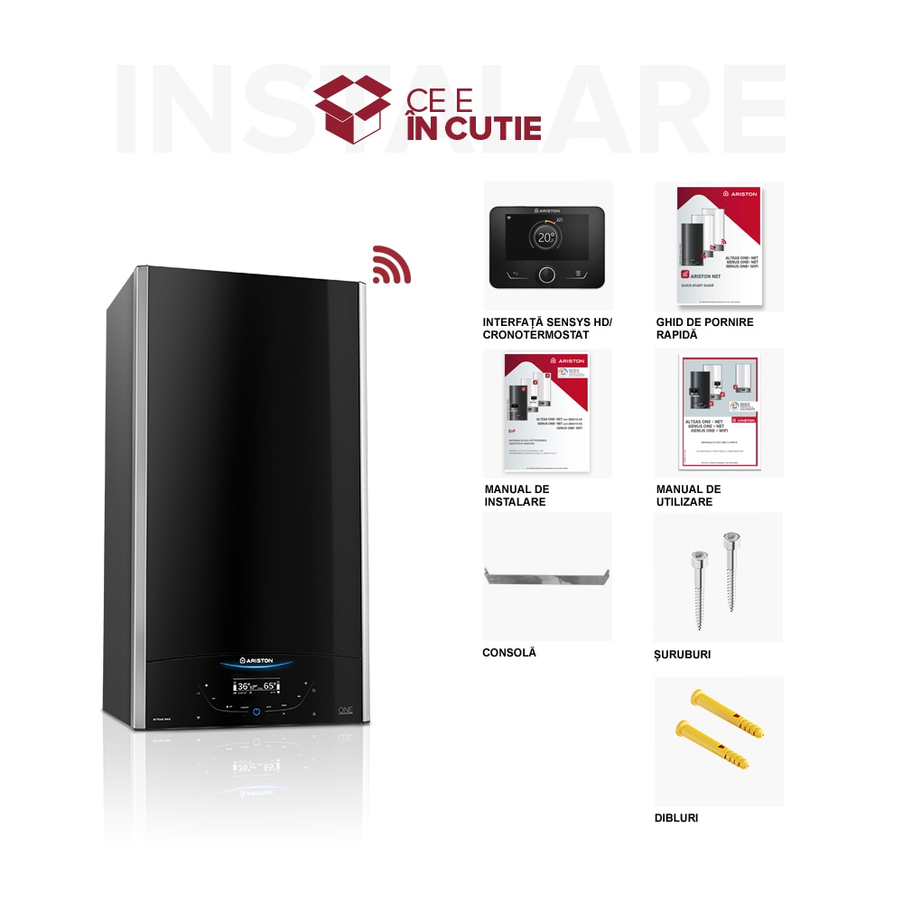 Centrala termica pe gaz in condensare ARISTON Alteas One Plus NET, 30 kW, WiFi, Schimbator de caldura inox, Kit evacuare inclus, 7 ani extragarantie