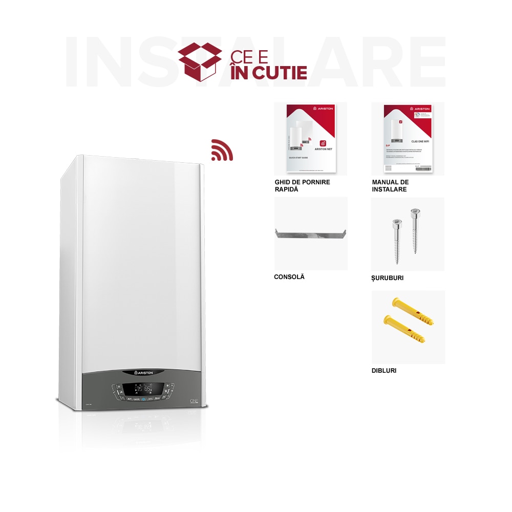 Centrala termica pe gaz in condensare ARISTON Clas One+, 24kW, Wi-Fi, Kit evacuare inclus, Model 2022