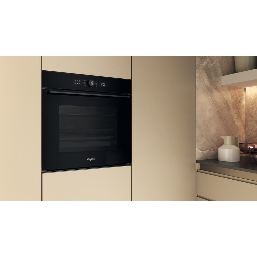 Cuptor incorporabil WHIRLPOOL WOI5S8HM1SBA, Electric, Autocuratare hidrolitica, 73 l, Clasa A+, 6th Sense, negru