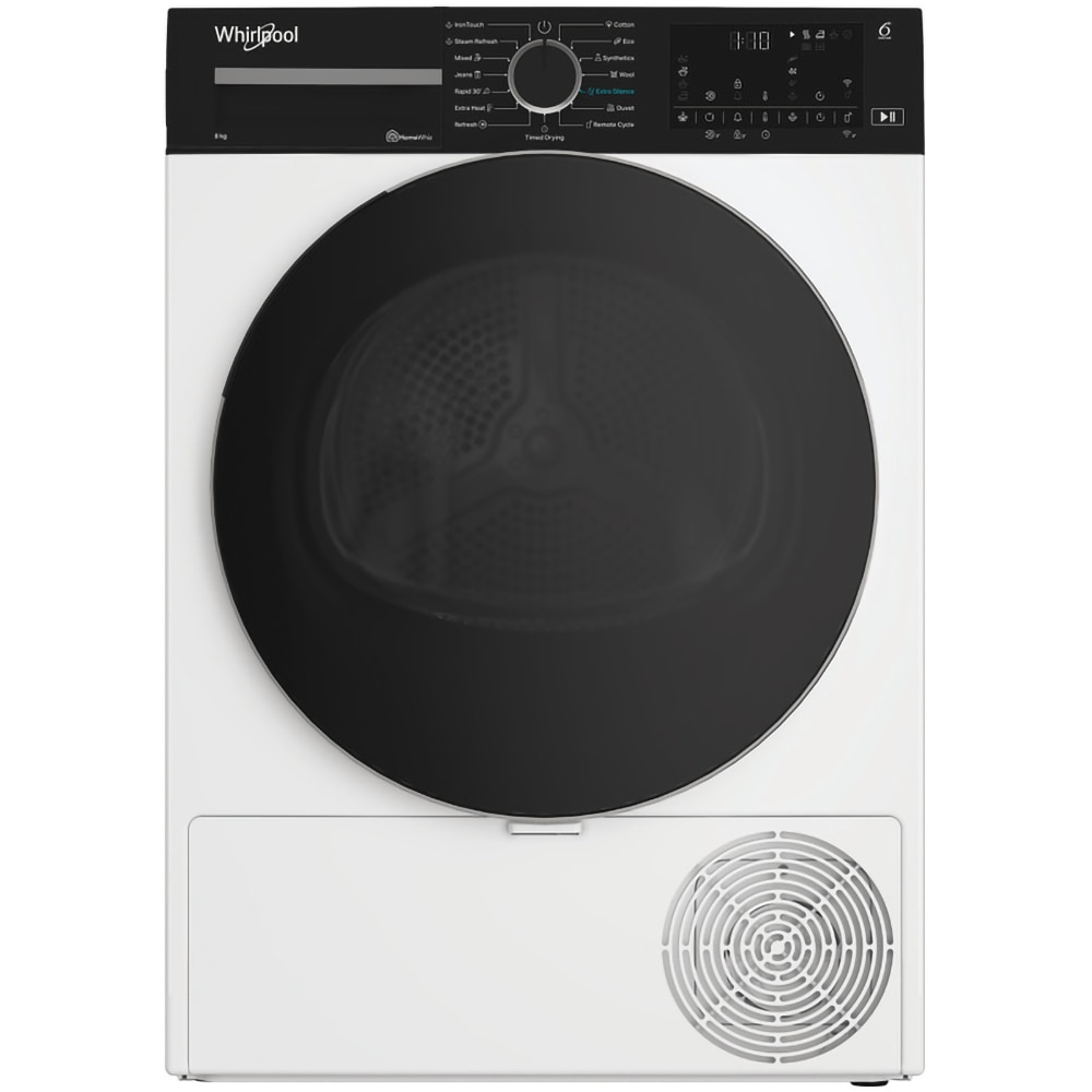 Uscator de rufe WHIRLPOOL WP C8 WBS EE, 6th Sense, Pompa de caldura, 8 kg, 15 programe, Clasa C, alb