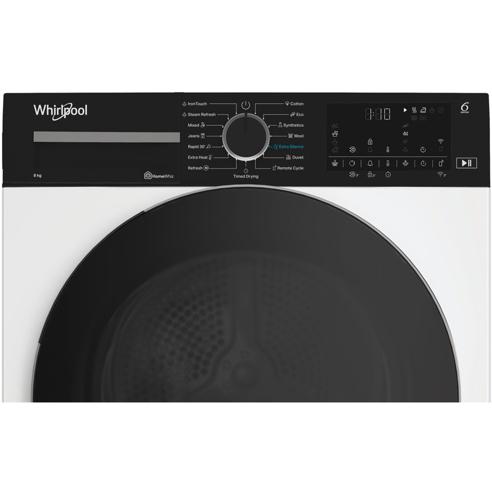 Uscator de rufe WHIRLPOOL WP C8 WBS EE, 6th Sense, Pompa de caldura, 8 kg, 15 programe, Clasa C, alb