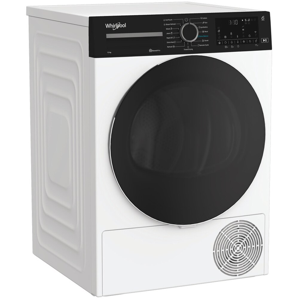 Uscator de rufe WHIRLPOOL WP E12X WBS EE, 6th Sense, Pompa de caldura, 12 kg, 15 programe, Clasa E, Wi-Fi, alb