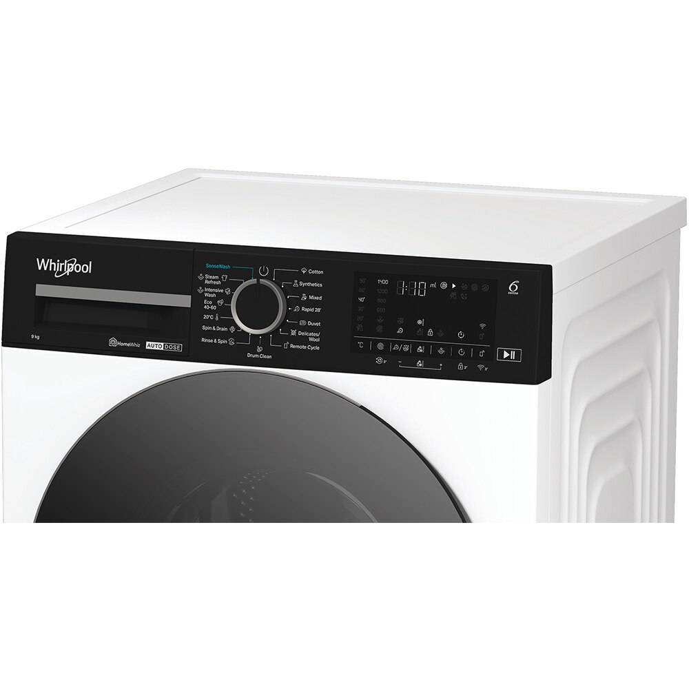 Masina de spalat rufe frontala WHIRLPOOL WPM 911W ADS EE, 6th Sense, Steam, 9 kg, 1400rpm, Clasa A, alb