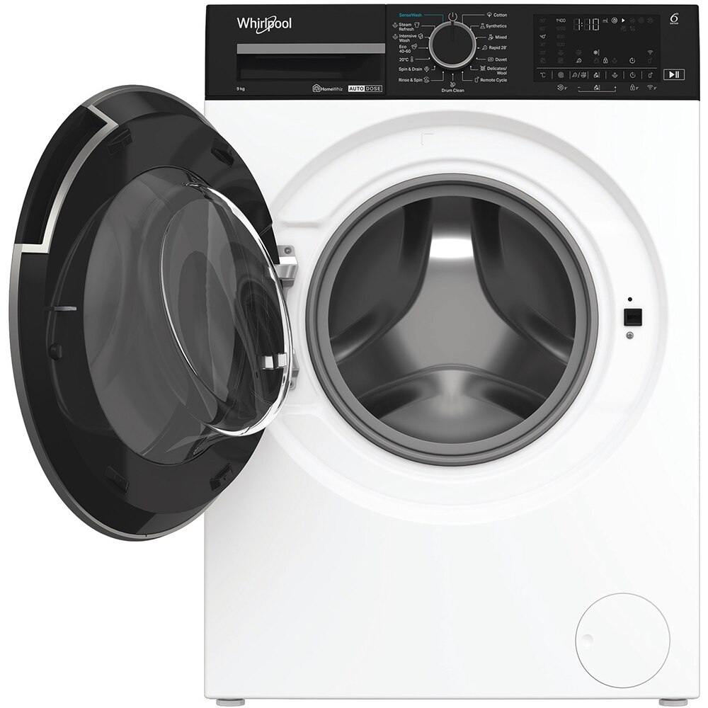 Masina de spalat rufe frontala WHIRLPOOL WPM 97W ADS EE, 6th Sense, Steam, 9 kg, 1400rpm, Clasa A, alb