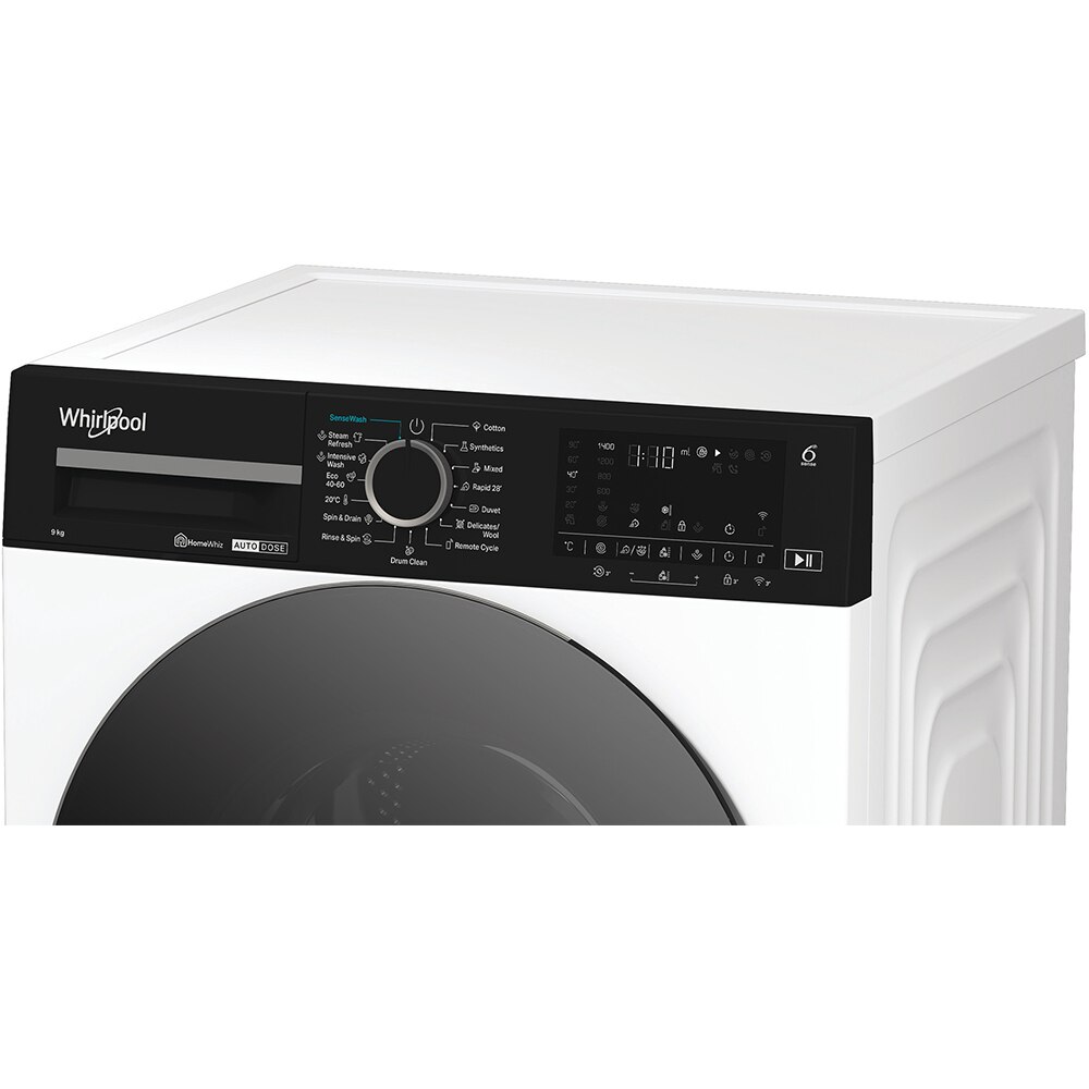 Masina de spalat rufe frontala WHIRLPOOL WPM 97W ADS EE, 6th Sense, Steam, 9 kg, 1400rpm, Clasa A, alb
