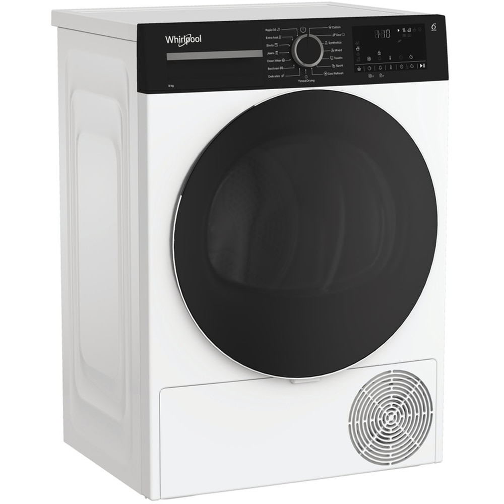 Uscator de rufe WHIRLPOOL WPS D8 WBS EE, 6th Sense, Pompa de caldura, 8 kg, 15 programe, Clasa D, alb