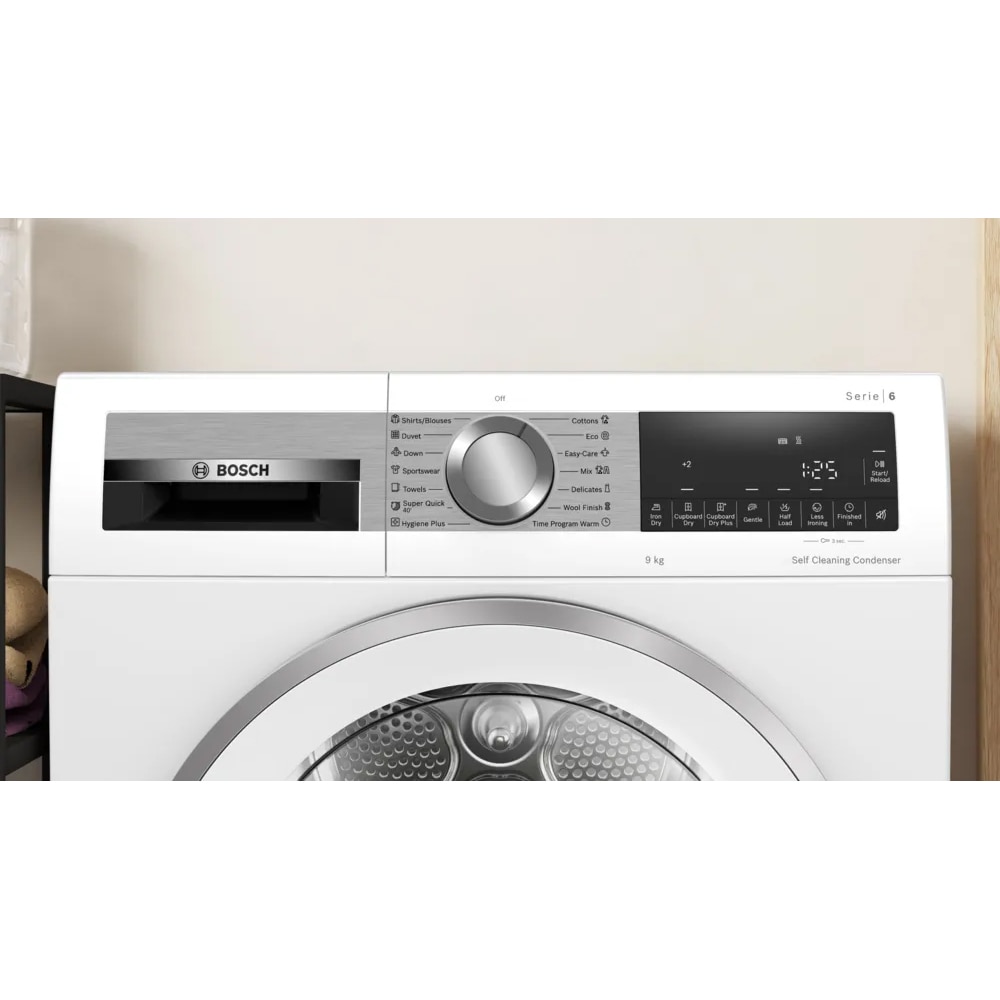 Uscator de rufe BOSCH WQG24591BY, Condensare si pompa de caldura, 9 kg, 14 programe, Clasa D, alb