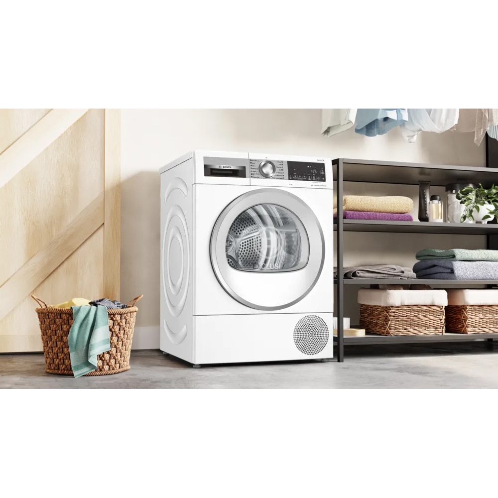Uscator de rufe BOSCH WQG24591BY, Condensare si pompa de caldura, 9 kg, 14 programe, Clasa D, alb