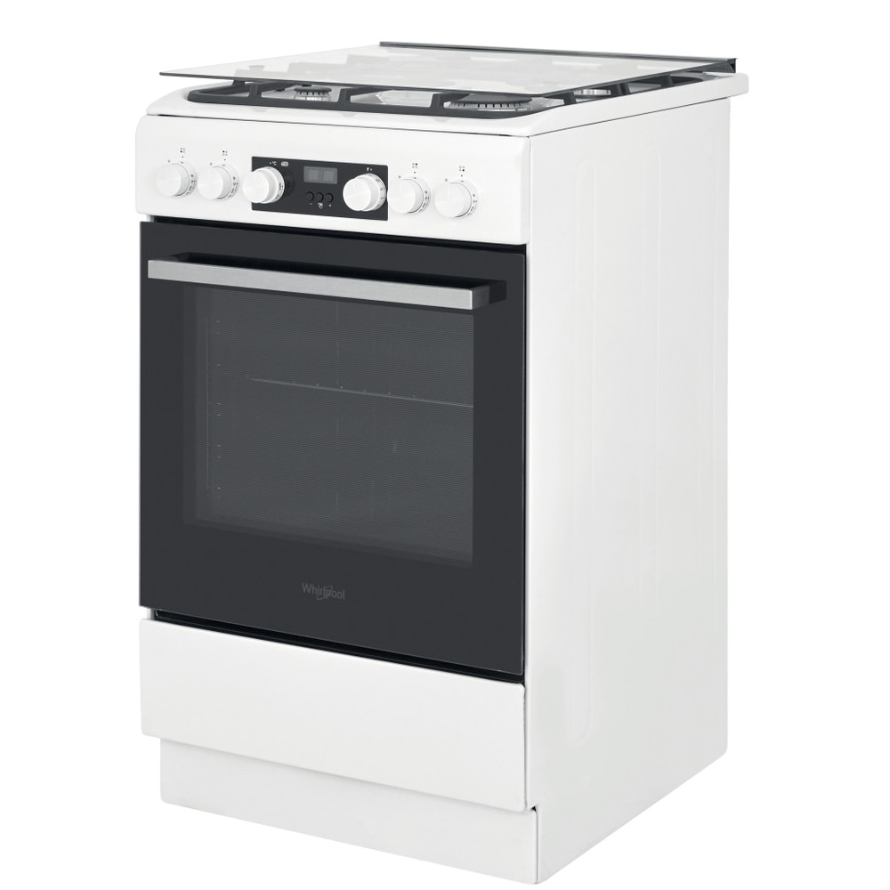 Aragaz WHIRLPOOL WS5G8CHW/E/1, 4 arzatoare, Gaz + Electric, L 50 cm, Grill, alb