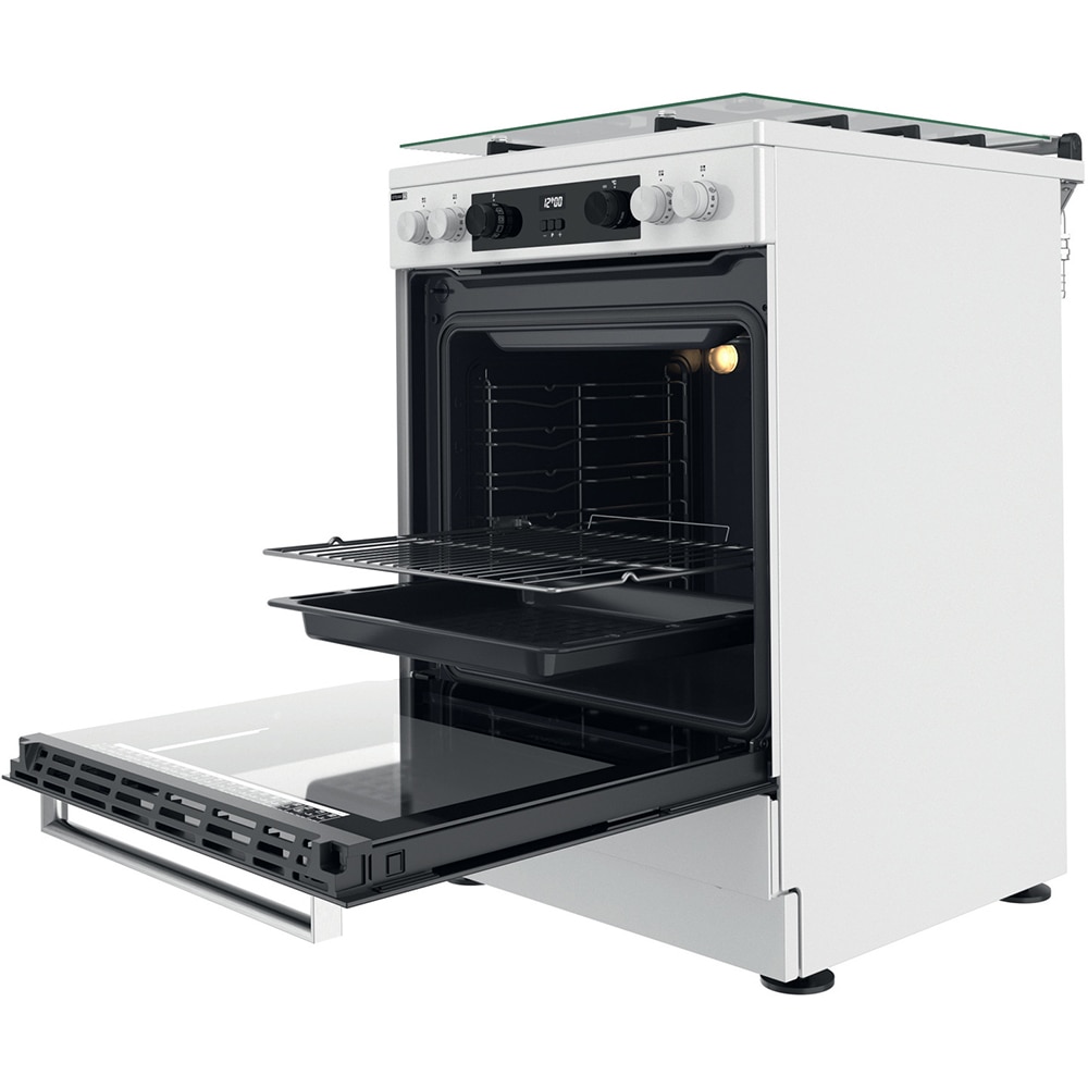 Aragaz WHIRLPOOL WS68G8CHW/E/1, 4 arzatoare, Gaz + Electric, L 60 cm, Grill, alb