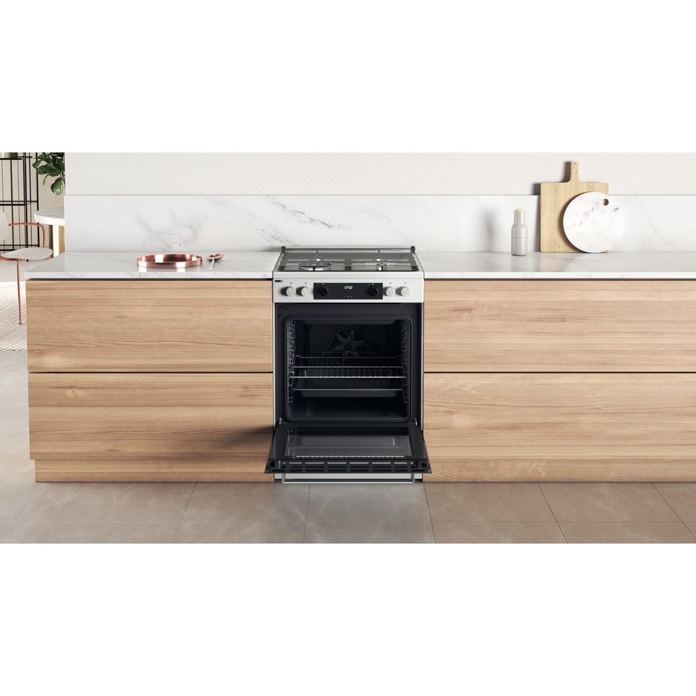 Aragaz WHIRLPOOL WS68G8CHW/E/1, 4 arzatoare, Gaz + Electric, L 60 cm, Grill, alb
