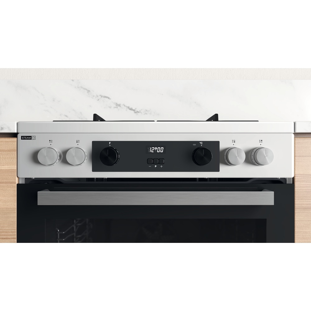 Aragaz WHIRLPOOL WS68G8CHW/E/1, 4 arzatoare, Gaz + Electric, L 60 cm, Grill, alb