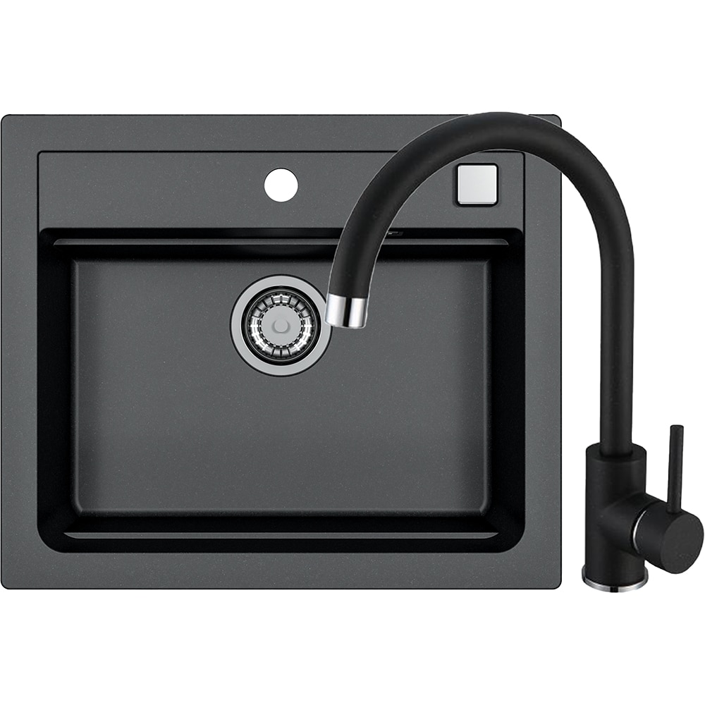 Pachet chiuveta ALVEUS ATROX 30, 1 cuva, compozit granit + baterie GM 240, negru