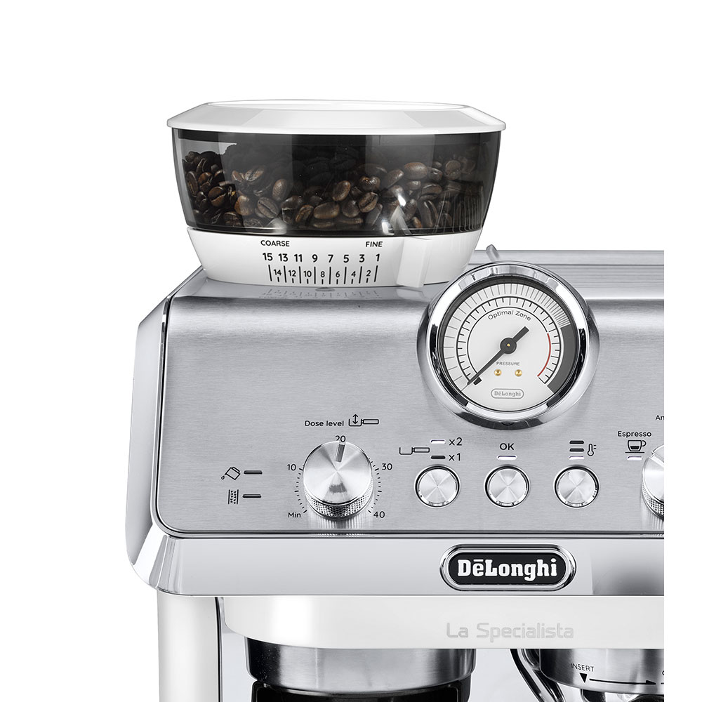 Espressor semi-automat DELONGHI La Specialista Arte EC9155.W, 1.5l, 1300W, 15 bar, functia Active Temperature Control, alb-argintiu