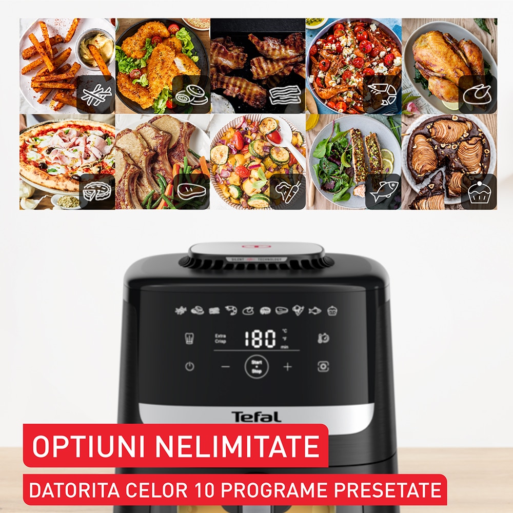 Friteuza cu aer cald TEFAL Easy Fry Silence EY5568E0, 1.5kg, 5l, 1670W, argintiu-negru