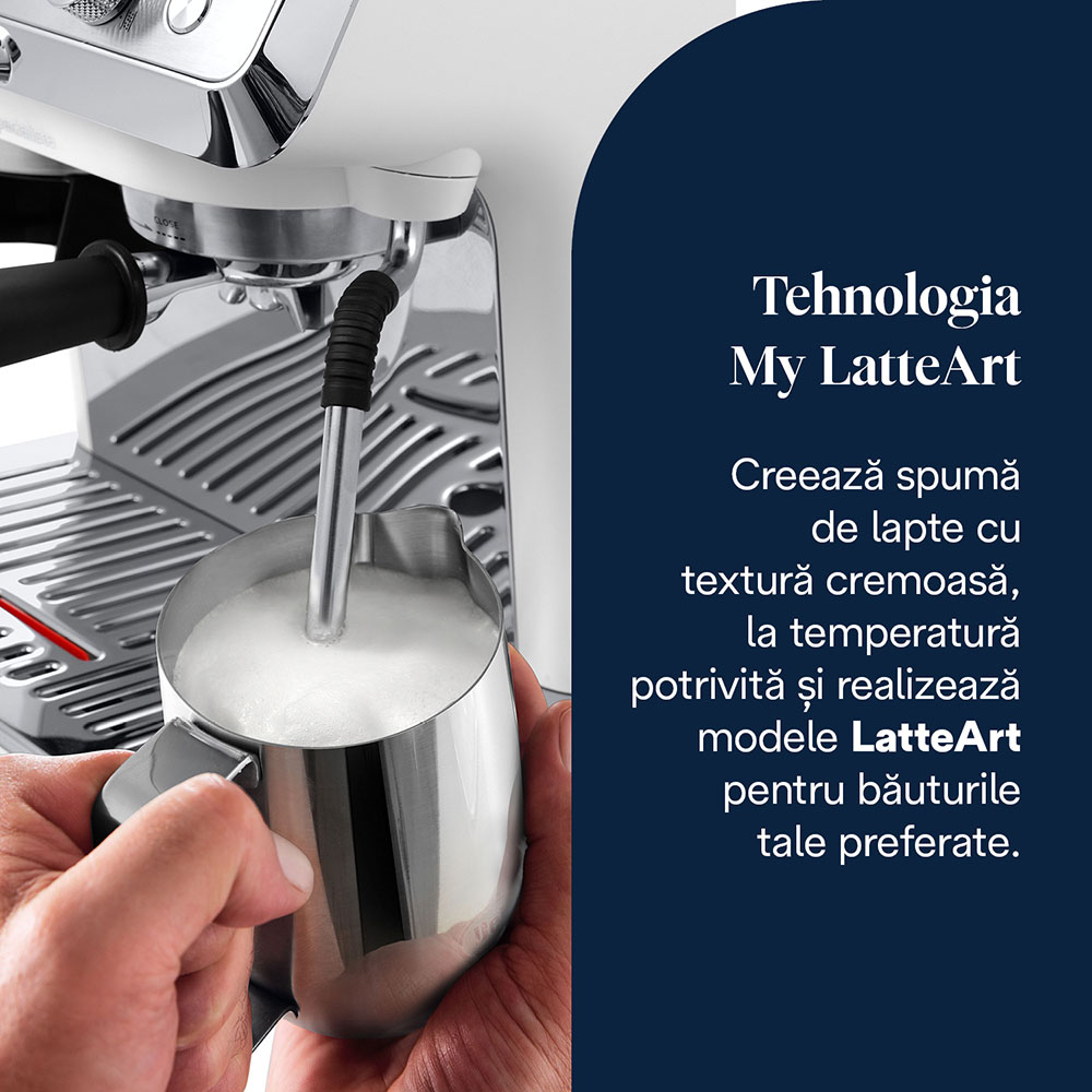 Espressor semi-automat DELONGHI La Specialista Arte EC9155.W, 1.5l, 1300W, 15 bar, functia Active Temperature Control, alb-argintiu
