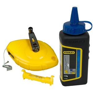Set sfoara de trasat Stanley din plastic abs 30 m, creta albastra si nivela fir • Stanley 0-47-443
