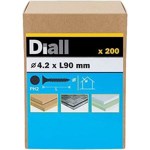 Surub gips-carton universal DIALL, 4.2 x 90 mm, otel carbon, negru, 200 buc