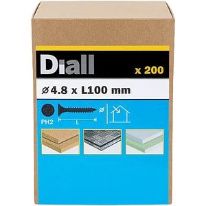 Surub gips-carton universal DIALL, 4.8 x 100 mm, otel carbon, negru, 200 buc