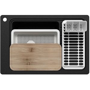 Chiuveta bucatarie GoodHome Romesco, 1 cuva, compozit, accesorii, negru