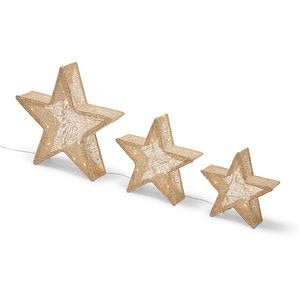 Set 3 stelute 10 LED-uri HESSIAN, 50 cm, iuta si metal, maro, lumina alb cald