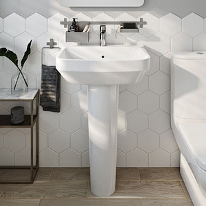 Lavoar baie GOODHOME Teesta, ceramica, montare pe perete, 56 x 40 cm, alb lucios