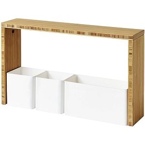 Set depozitare pentru bucatarie GOODHOME Budu, 54.8 x 11.9 x 30.3 cm, ABS si bambus, alb/maro
