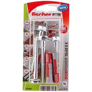 Set de 4 dibluri duopower 10 x 50 cu holsurub cu saiba cu cap hexagonal SW13, total filetat • Fischer