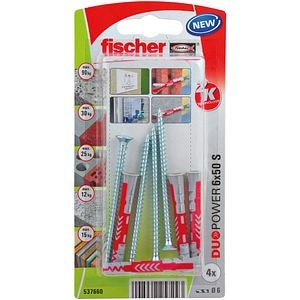 Set de 4 dibluri duopower 6 x 50 cu holsurub cu cap inecat PZ2, total filetat • Fischer