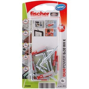Set de 6 dibluri duopower 6 x 30 cu holsurub in vinclu cromat • Fischer