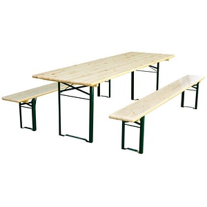 Set mobilier gradina Mobilaiud, 3 piese, masa + 2 banci, lemn, bej