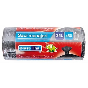 Saci menajeri PLASTINA, 50 bucati, 35 l, gri