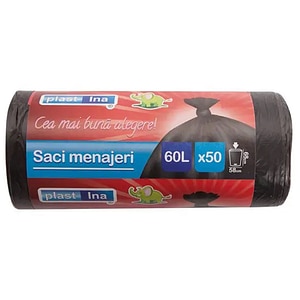 Saci menajeri PLASTINA, 50 bucati, 60 l, gri