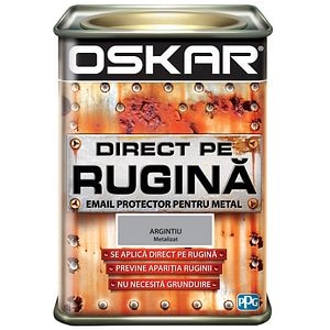 Email direct pe rugina, pentru metal, interior/exterior, culoare argintiu, 0.5 L • Oskar
