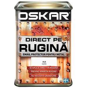 Email direct pe rugina, pentru metal, interior/exterior, culoare alb lucios, 0.5 L • Oskar