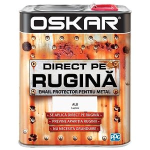 Email direct pe rugina, pentru metal, interior/exterior, culoare alb lucios, 2.5 L • Oskar