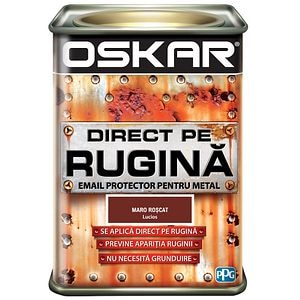 Email direct pe rugina, pentru metal, interior/exterior, culoare roscat lucios, 0.5 L • Oskar