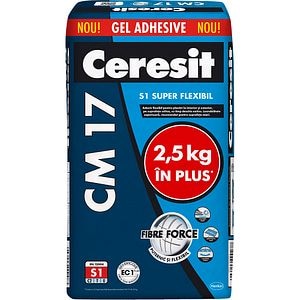 Adeziv super flexibil pentru gresie si faianta CERESIT CM 17, gri, interior/exterior, 27.5 kg